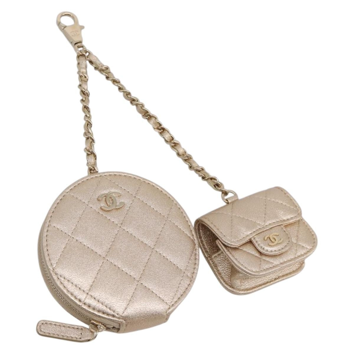 Chanel Pearl Crown Cc Multi Pouches Wristlet Quilted Lambskin Gold Leather Clutche & Pouche Bag (Pre-Owned)