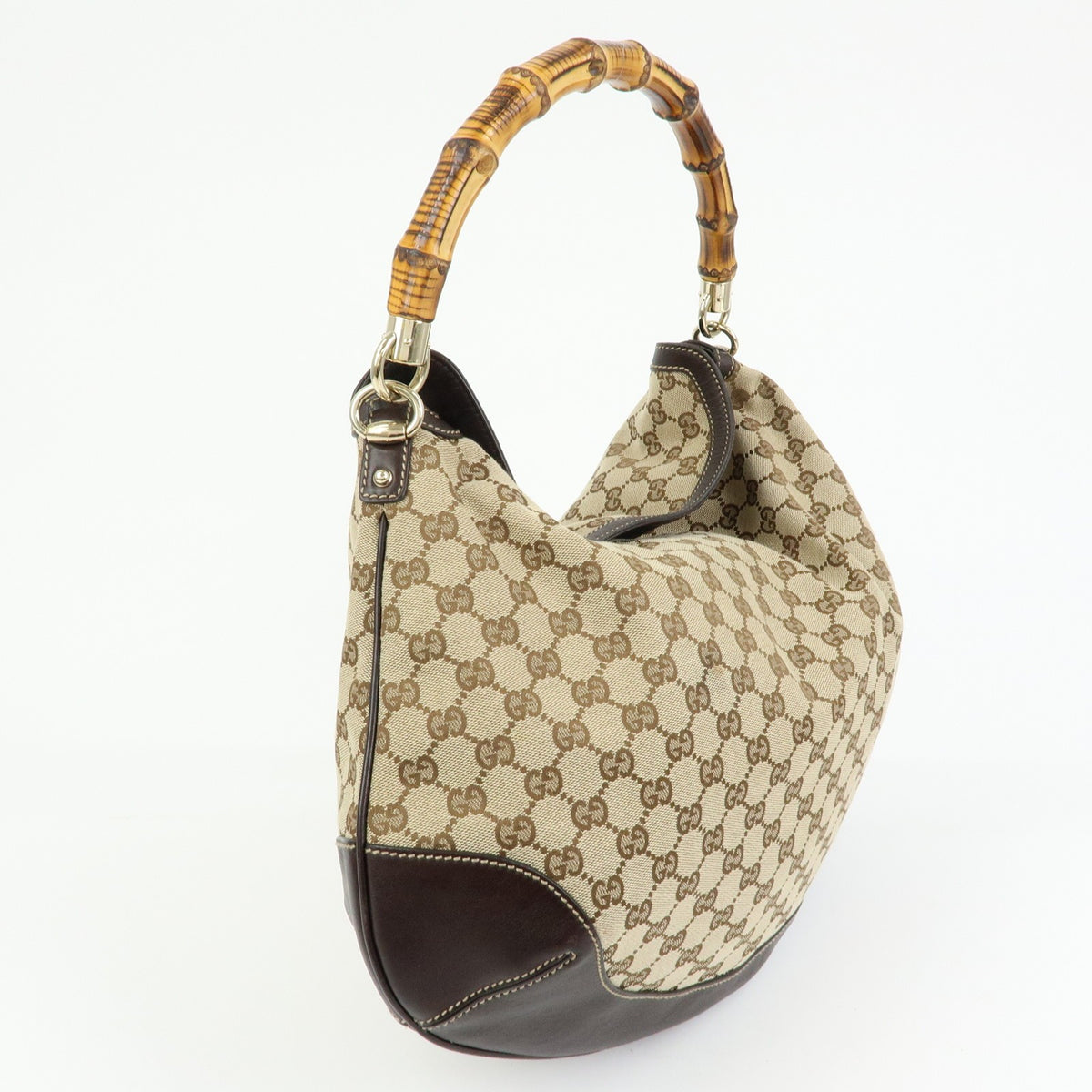 Gucci Bamboo Peggy Hobo Gg Canvas Beige Canvas Shoulder Bag Bag (Pre-Owned)