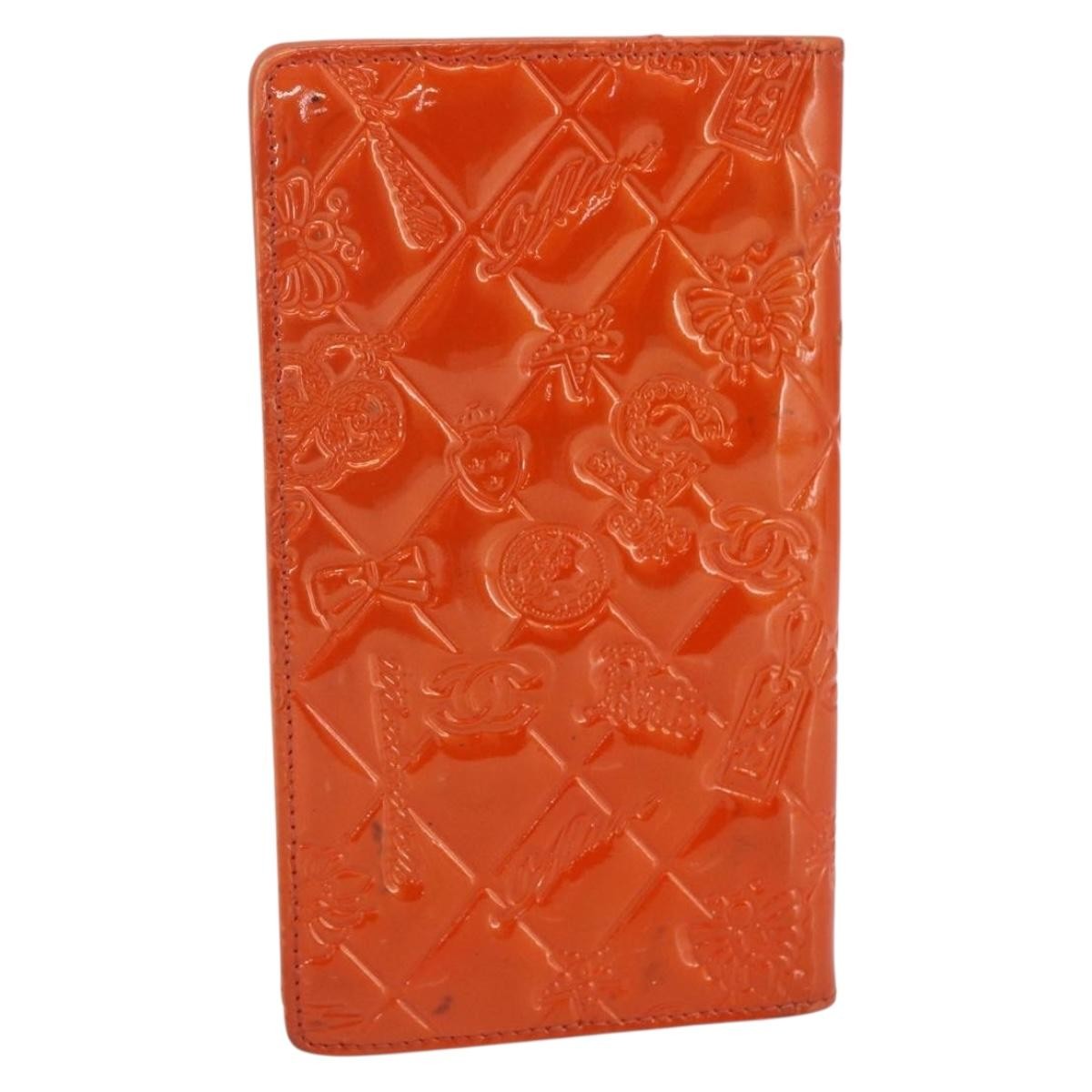 Chanel Lucky Symbols Yen Embossed Quilted Patent Orange Patent_Leather Wallets Accessory (Pre-Owned)