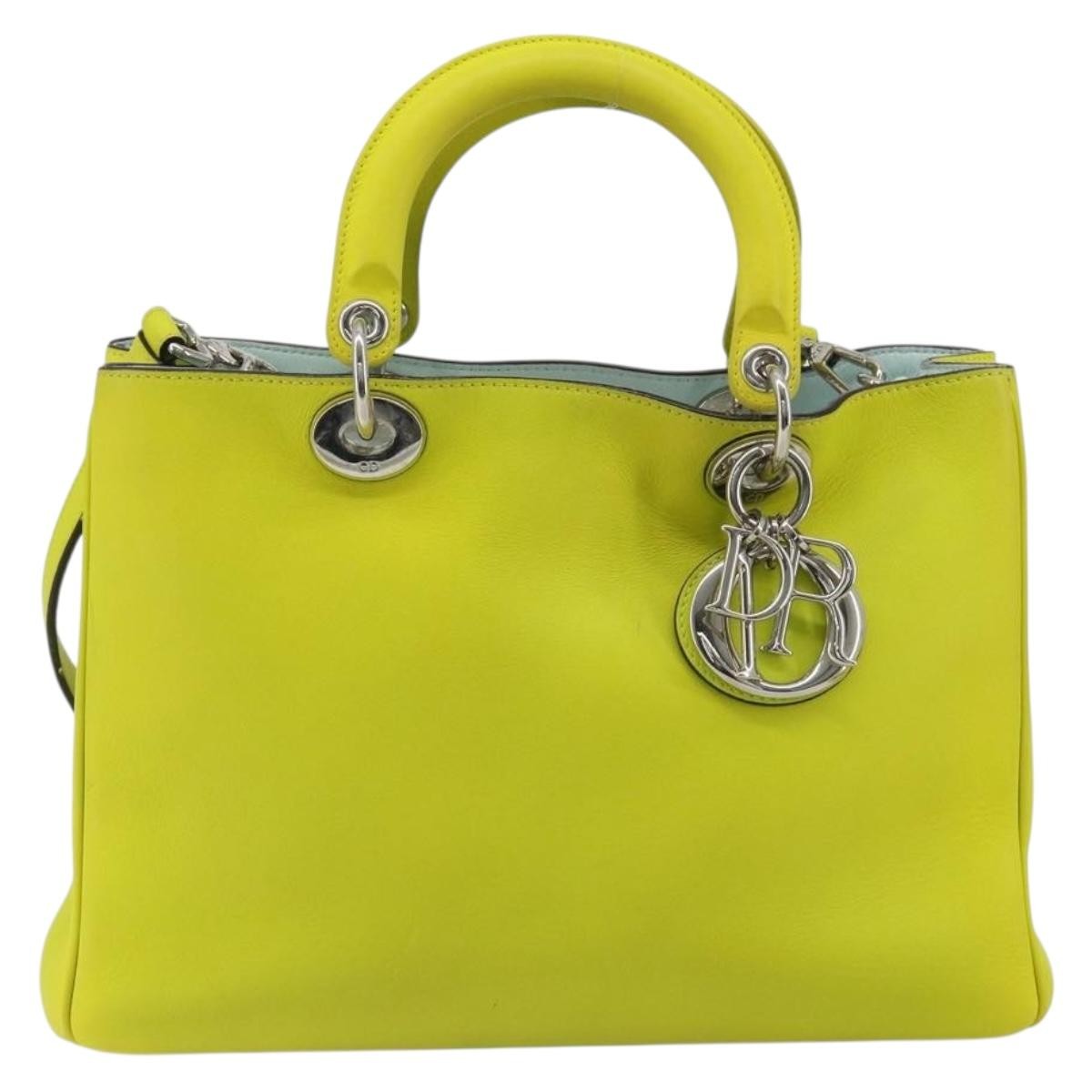 Christian Dior Diorissimo Tote Smooth Calfskin Yellow Leather Handbag (Pre-Owned)
