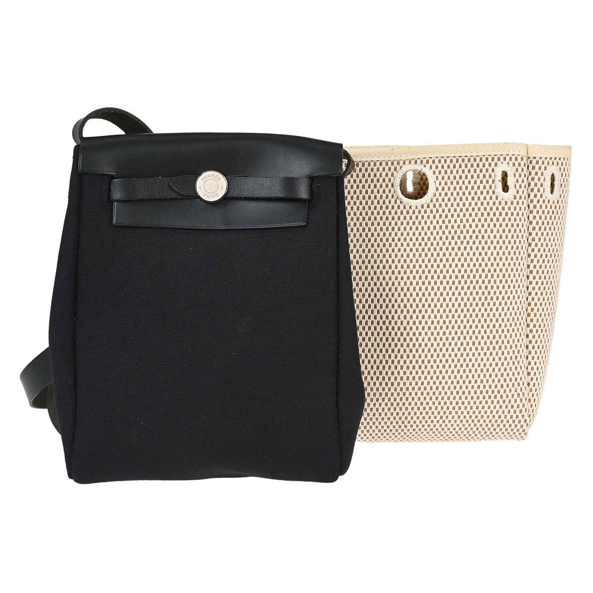 Hermes Herbag Toile And Leather Black Canvas Handbag (Pre-Owned)