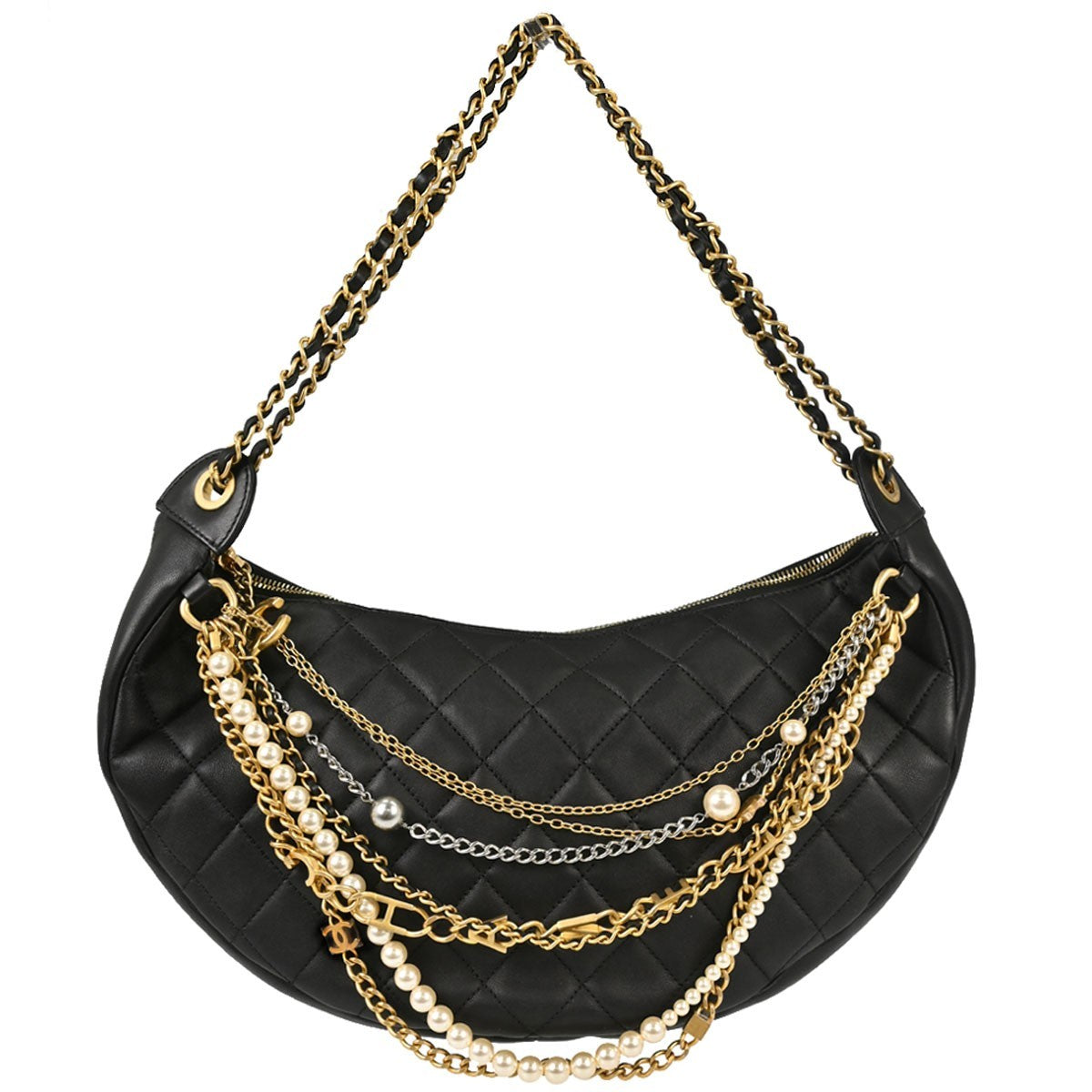 Chanel All About Chains Waist Quilted Lambskin Black Leather Handbag (Pre-Owned)