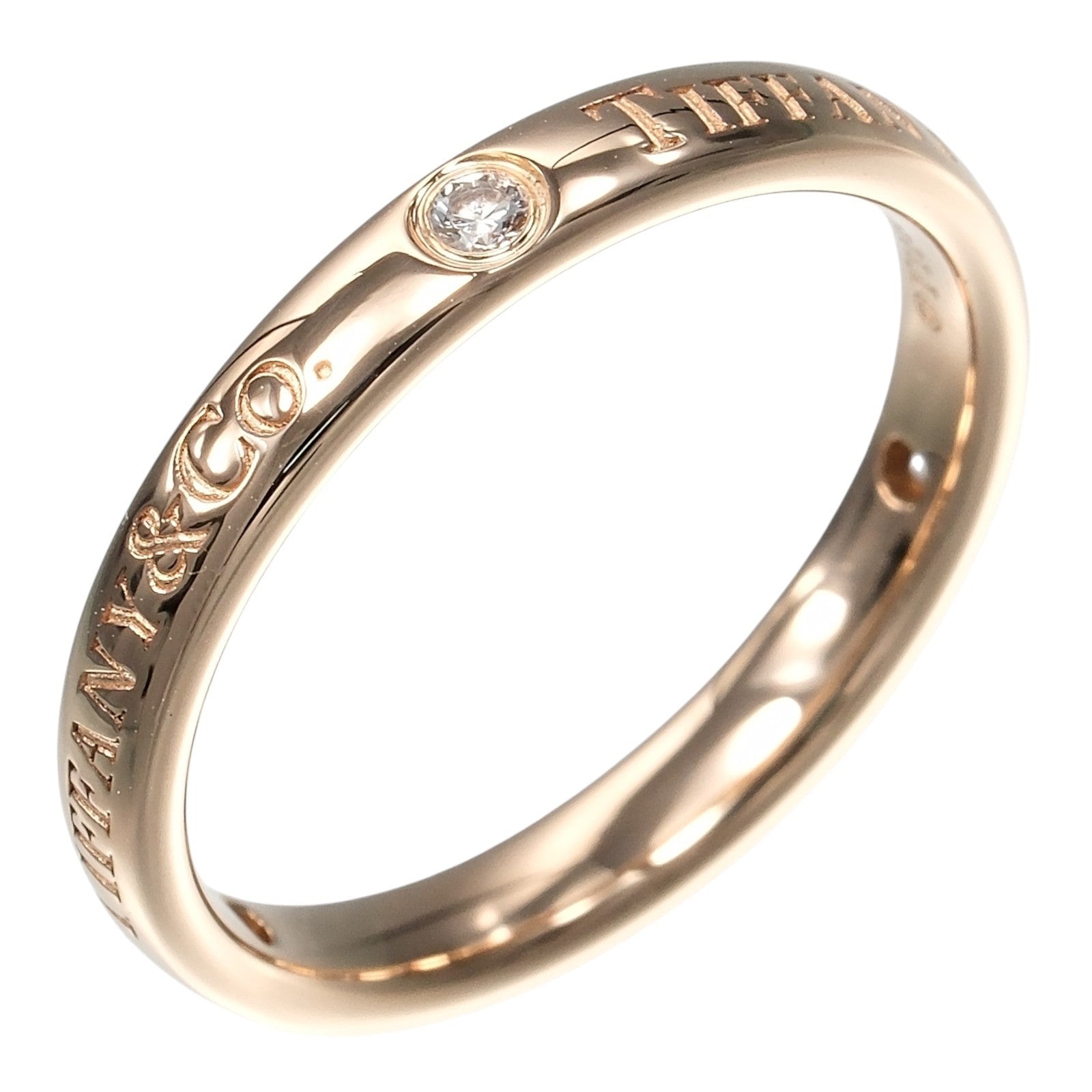 Tiffany & Co. Flat K18 Pink Gold / 3P Diamond Gold Pink_Gold Ring Jewelry (Pre-Owned)