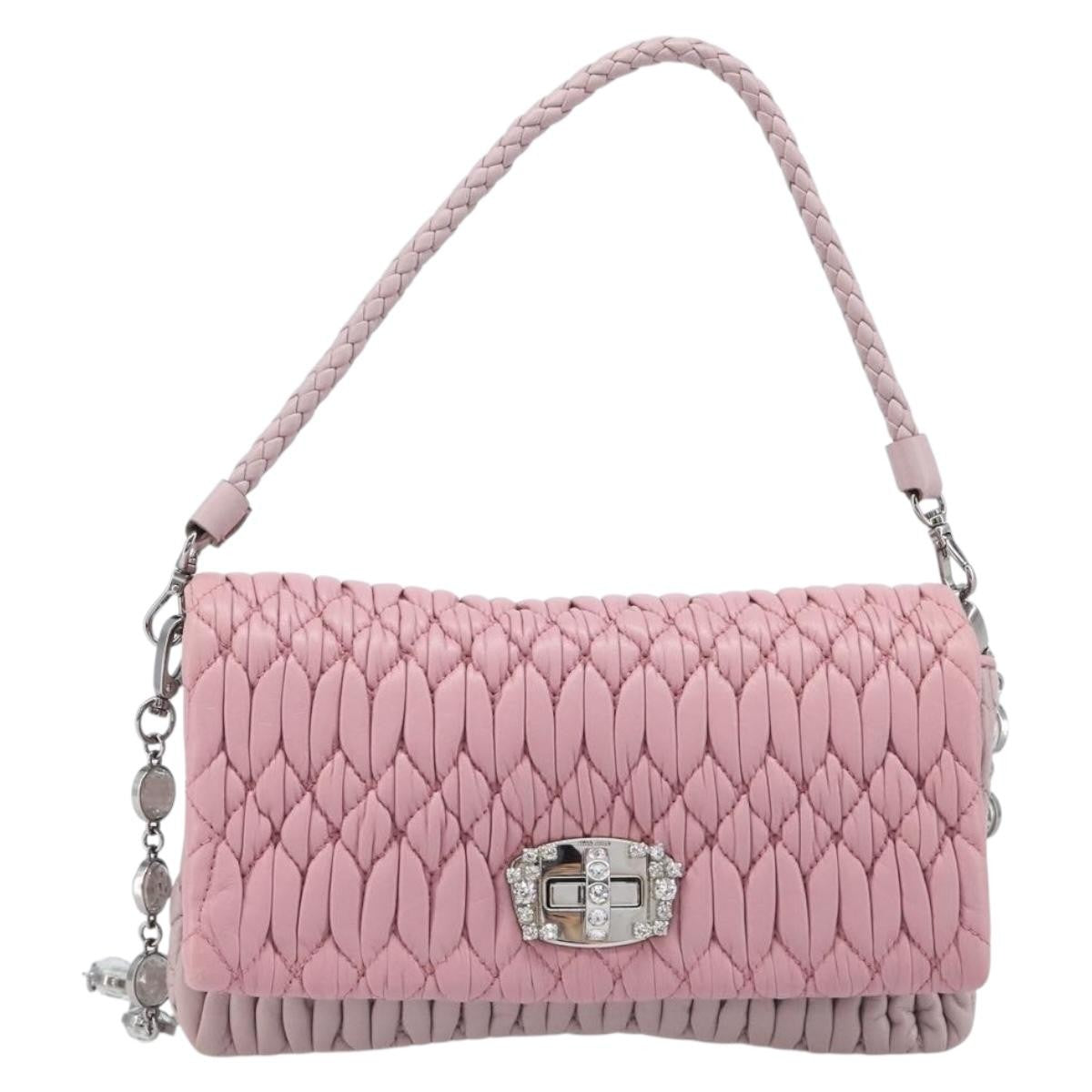 Miu Miu Crystal 2Way Matelasse Leather Pink Leather Clutche & Pouche Bag (Pre-Owned)