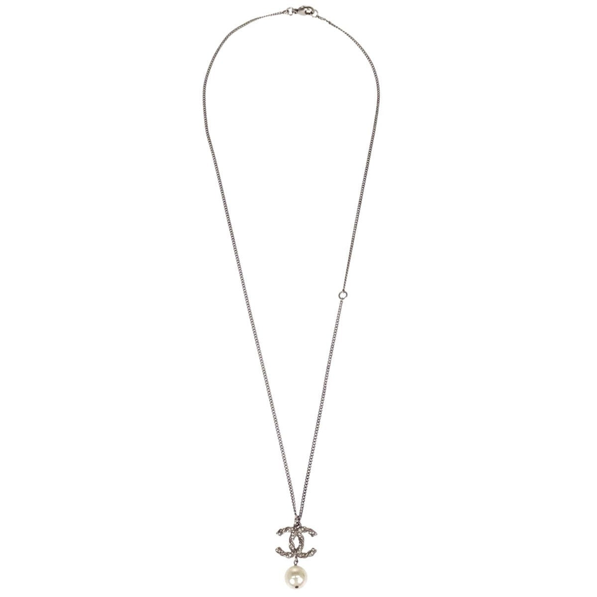 Chanel Cc Drop Pendant Metal With Enamel And Glass Gold Gold_Plated Necklace Jewelry (Pre-Owned)