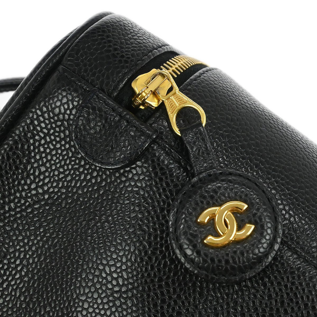 Chanel Vintage Timeless Cosmetic Case Caviar Black Leather Handbag (Pre-Owned)