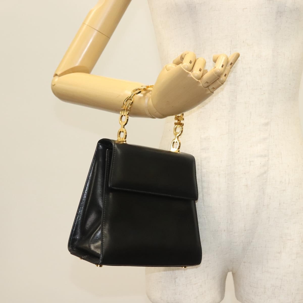 Salvatore Ferragamo Vintage Gancini Convertible Top Handle Leather Black Leather Handbag (Pre-Owned)