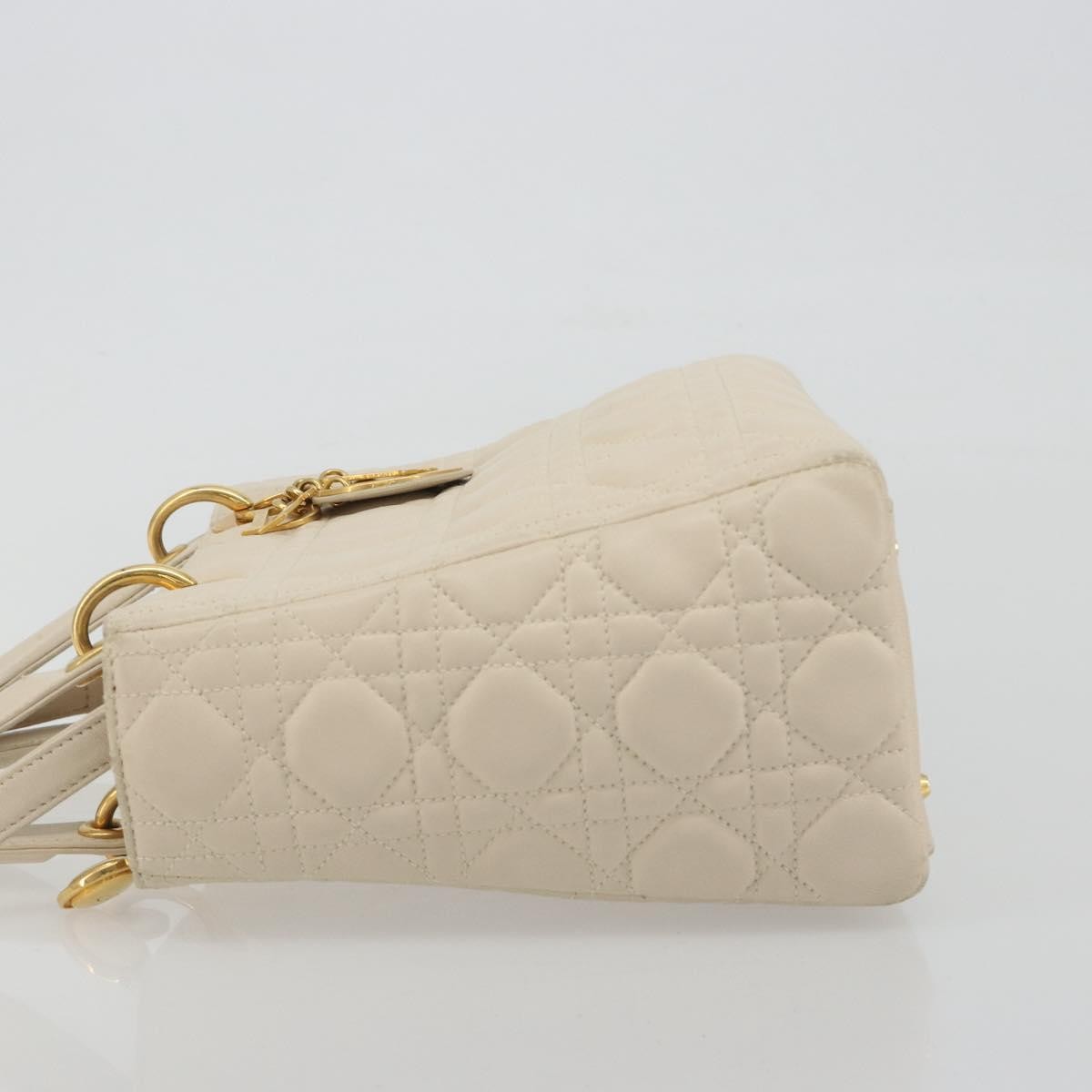 Christian Dior Lady Dior Cannage Quilt Lambskin White Leather Handbag (Pre-Owned)