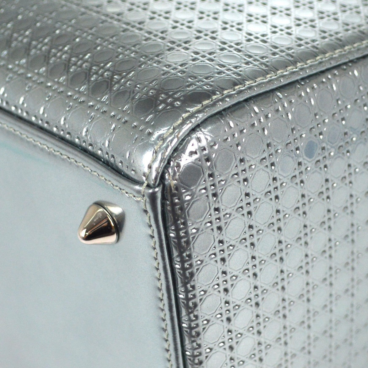 Christian Dior Lady Dior Micro Cannage Metallic Calfskin Metallic Leather Handbag (Pre-Owned)