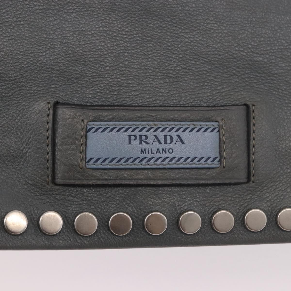 Prada Etiquette Flap Studded Glace Calfskin Gray Leather Shoulder Bag Bag (Pre-Owned)