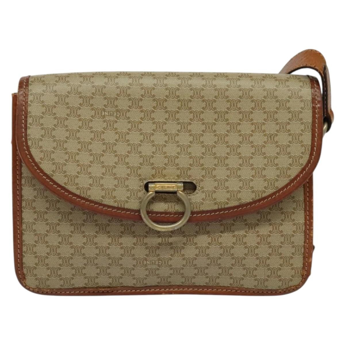 Celine Macadam Shoulder Pvc Leather Beige Canvas Bag (Pre-Owned)