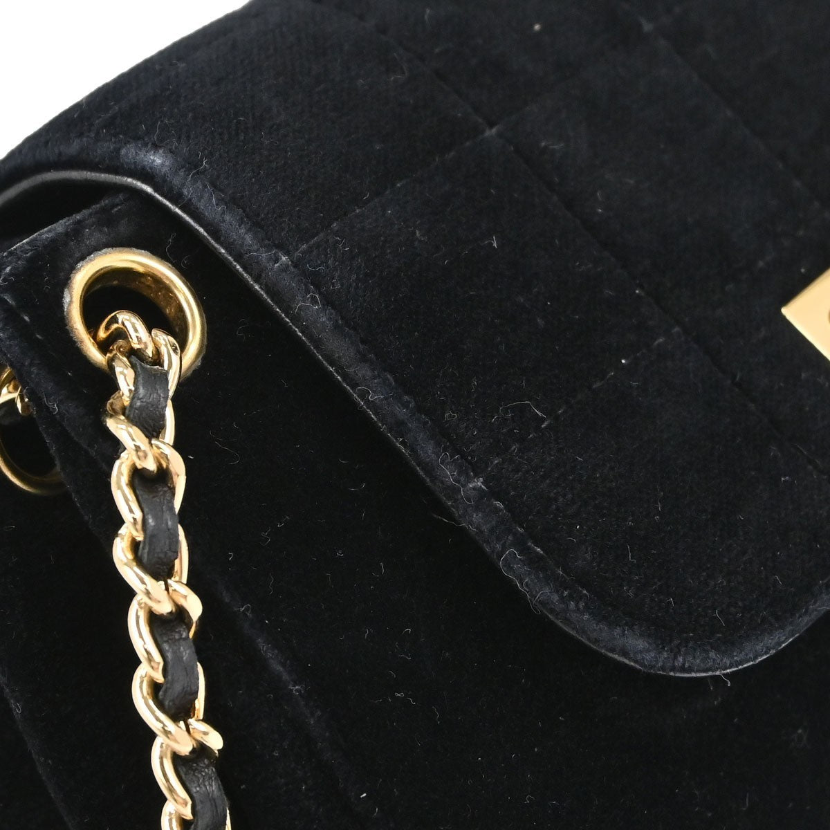 Chanel Chocolate Bar Mademoiselle Lock Chain Quilted Velvet Black Velvet Shoulder Bag Bag (Pre-Owned)