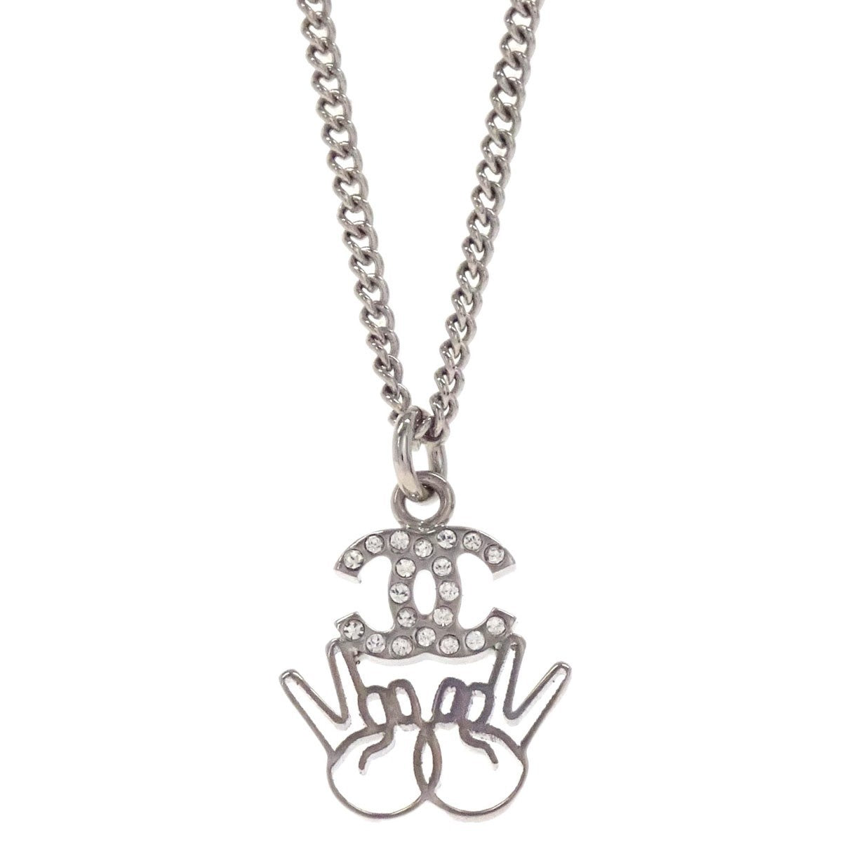 Chanel Vintage Cc Logo Chain Charm Pendant Silver Plated Silver Silver_Plated Necklace Jewelry (Pre-Owned)