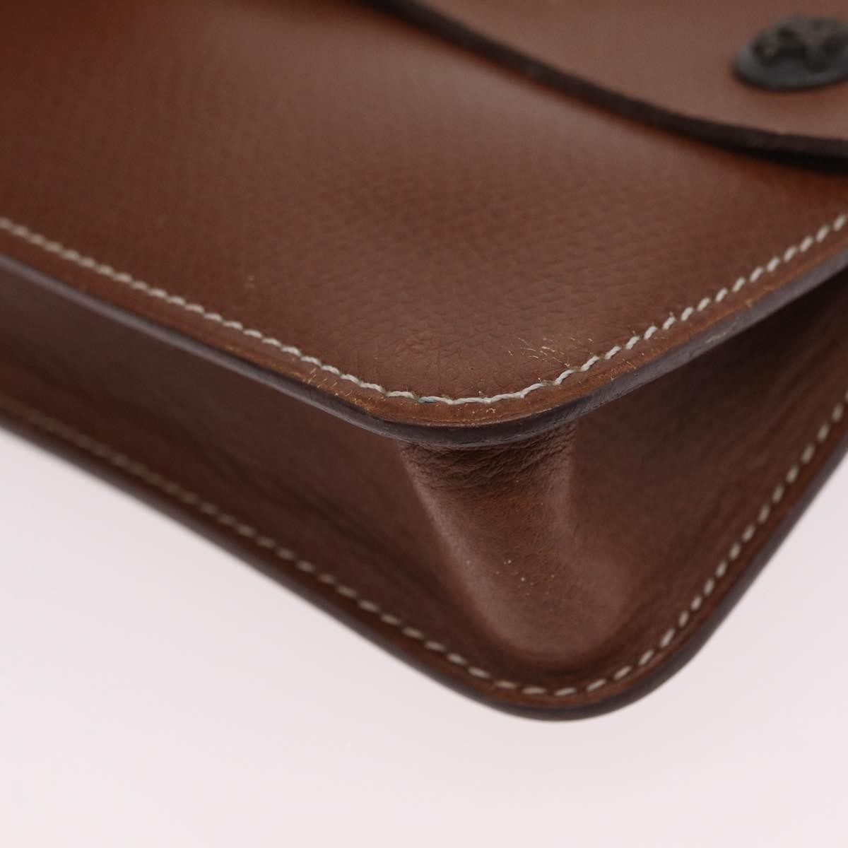 Hermes Pochette Green Waist Leather Brown Leather Handbag (Pre-Owned)