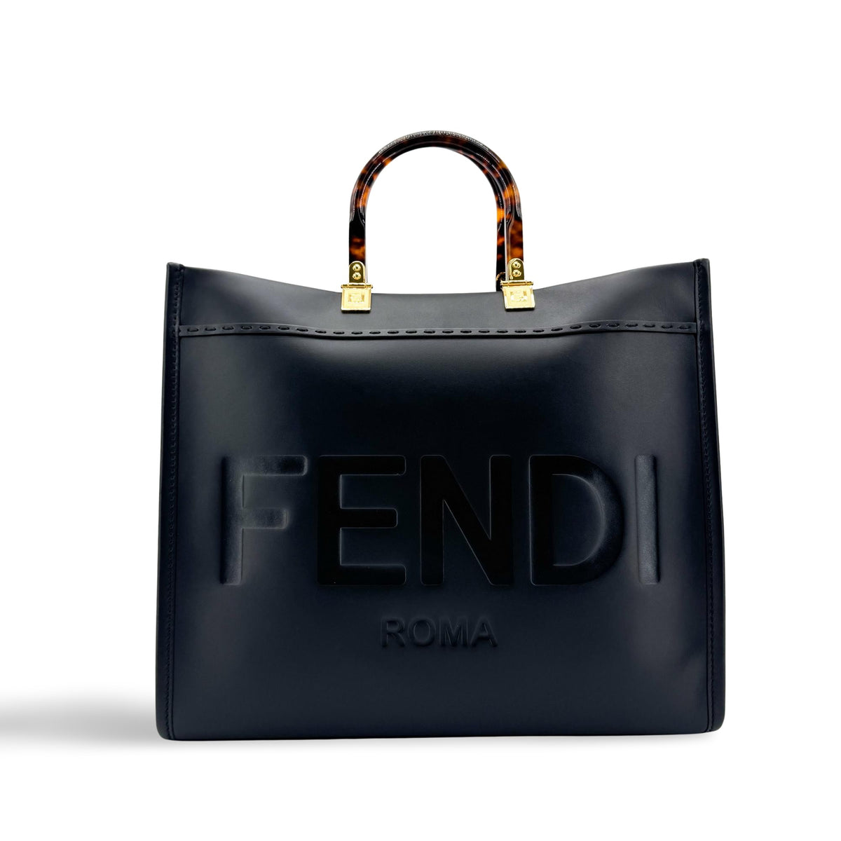 Fendi Sunshine Shopper Leather Black Leather Tote Bag Bag (Pre-Owned)