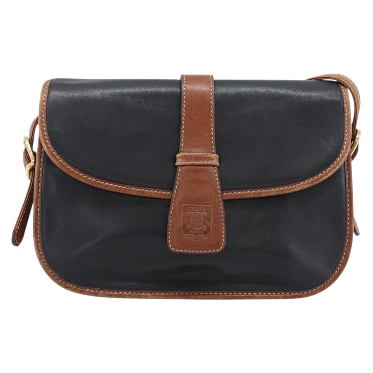 Celine Flap Shoulder Leather Black Leather Shoulder Bag Bag (Pre-Owned)