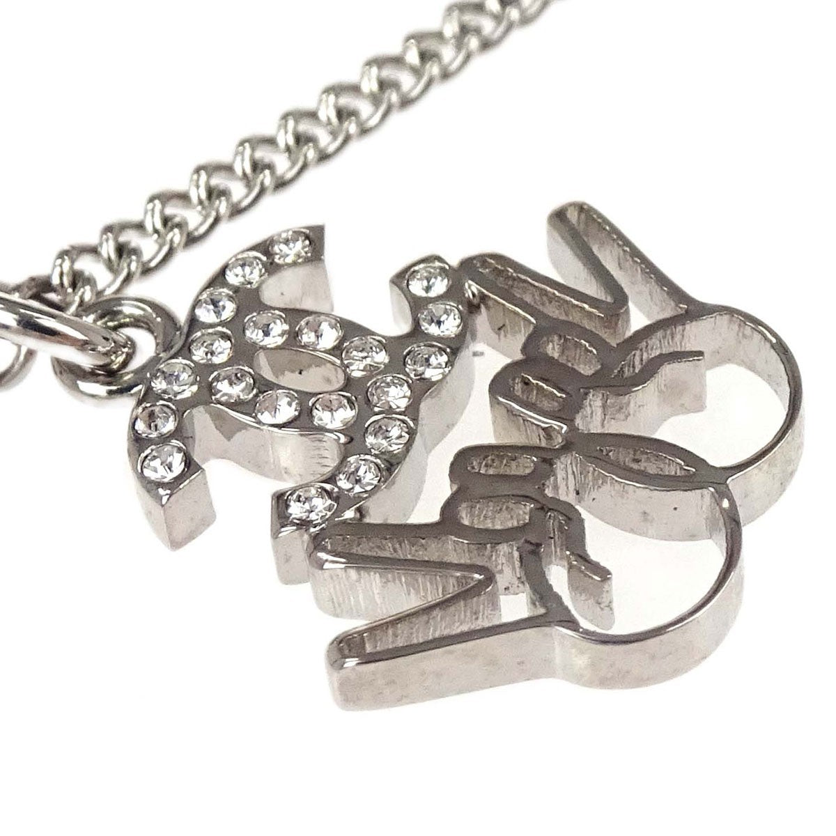 Chanel Vintage Cc Logo Chain Charm Pendant Silver Plated Silver Silver_Plated Necklace Jewelry (Pre-Owned)