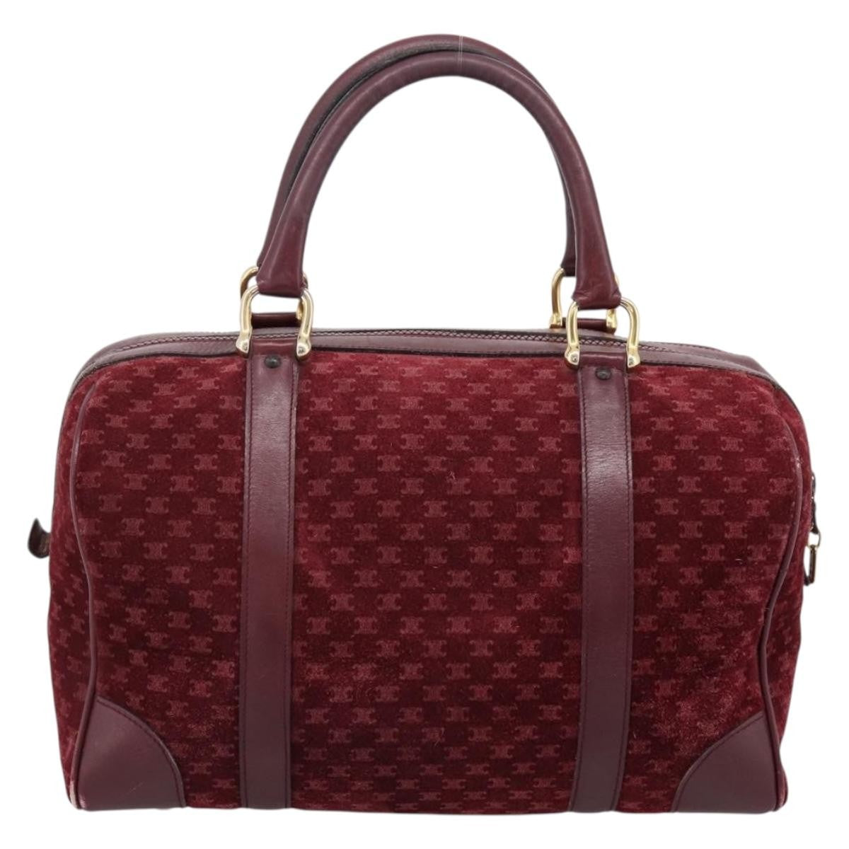 Celine Vintage Macadam Boston Velvet And Leather Burgundy Velvet Handbag (Pre-Owned)