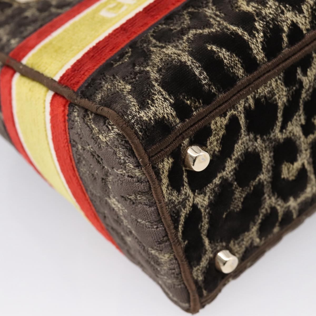 Christian Dior Lady D-Lite Mizza Embroidered Velvet Brown Velvet Handbag (Pre-Owned)
