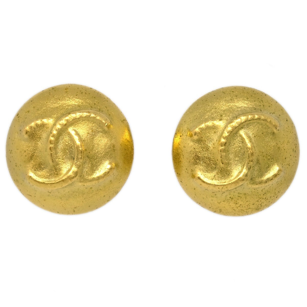 Chanel Vintage Cc Round Clip-On Metal Gold Gold_Plated Earrings Jewelry (Pre-Owned)
