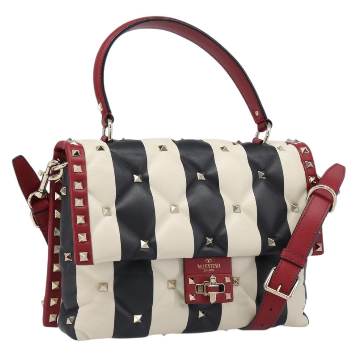 Valentino Garavani Candystud Top Handle Leather Red Leather Handbag (Pre-Owned)