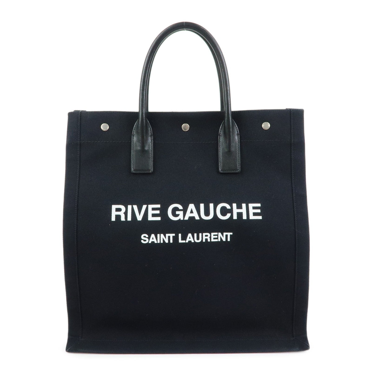 Saint Laurent Rive Gauche Shopper Canvas Black Canvas Tote Bag Bag (Pre-Owned)