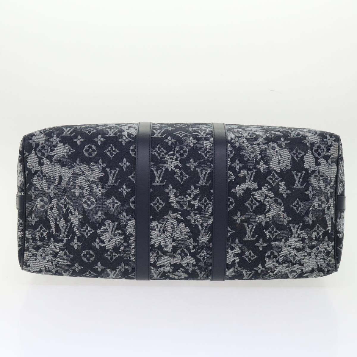 Louis Vuitton Keepall Bandouliere Monogram Tapestry Canvas Navy Canvas Bag (Pre-Owned)
