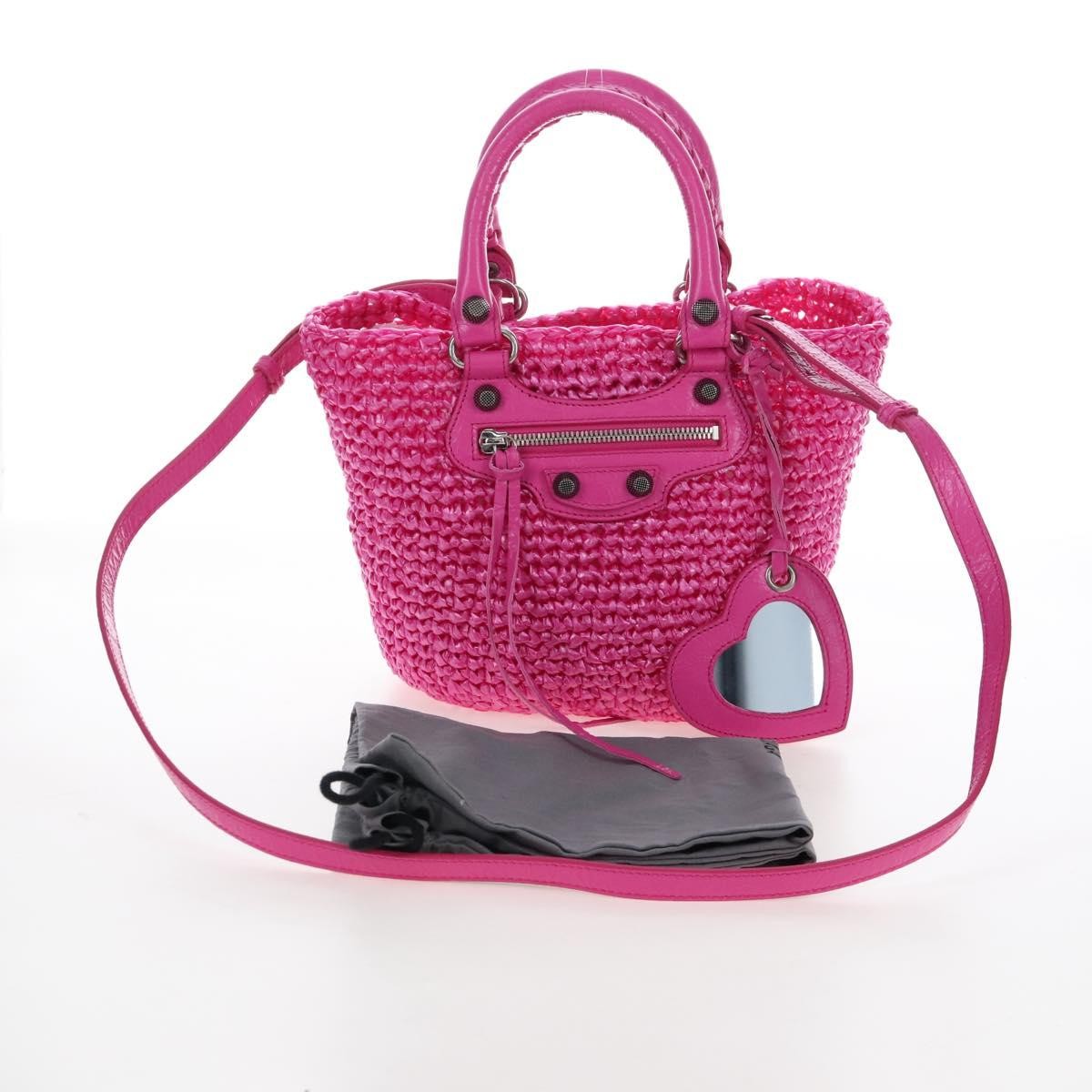 Balenciaga Le Cagole Panier Woven Raffia And Leather Pink Plastic Tote Bag Bag (Pre-Owned)