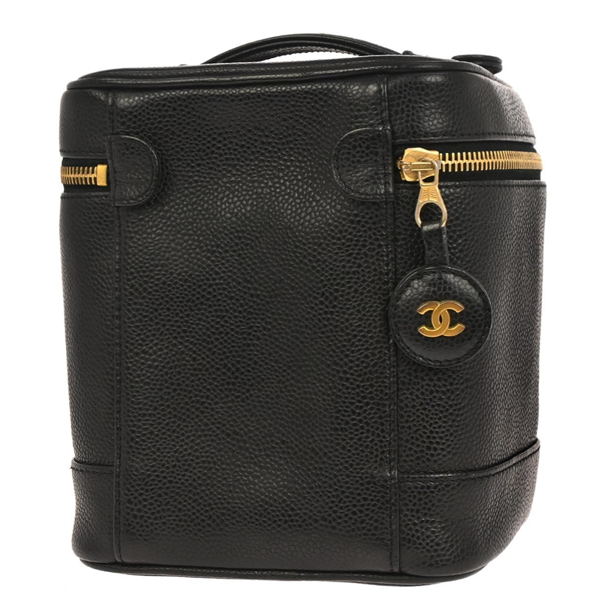 Chanel Vintage Timeless Cosmetic Case Caviar Black Leather Handbag (Pre-Owned)