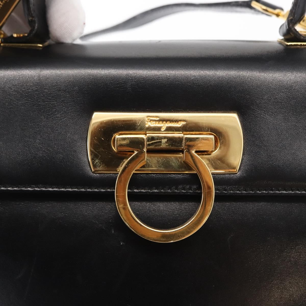 Salvatore Ferragamo Convertible Top Handle Leather Black Leather Handbag (Pre-Owned)