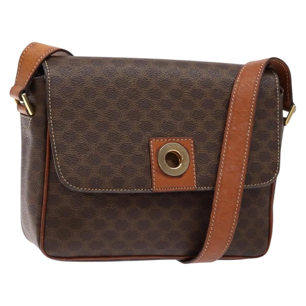 Celine Macadam Shoulder Pvc Leather Brown Canvas Bag (Pre-Owned)