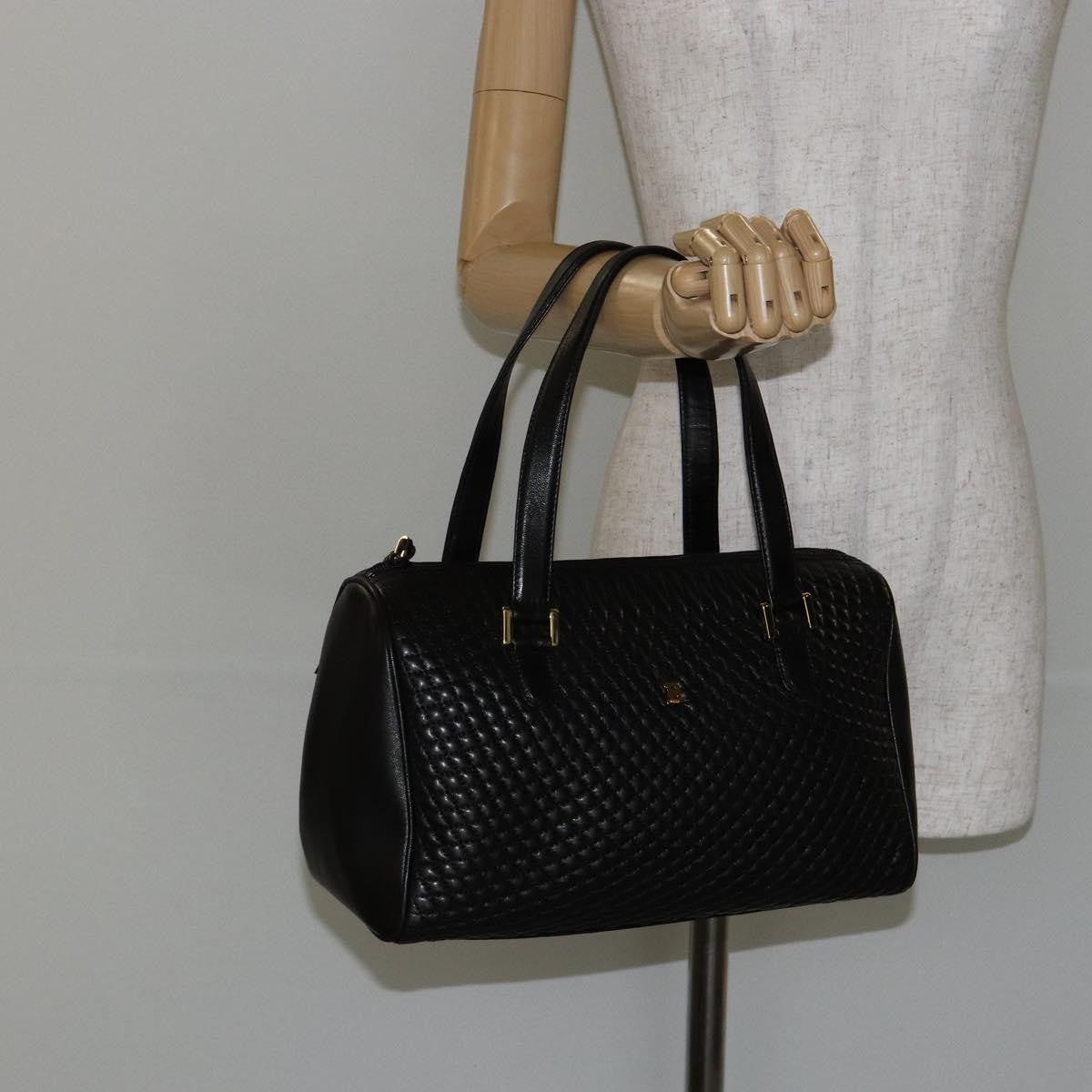 Bally Vintage Quilted Leather Black Leather Handbag (Pre-Owned)