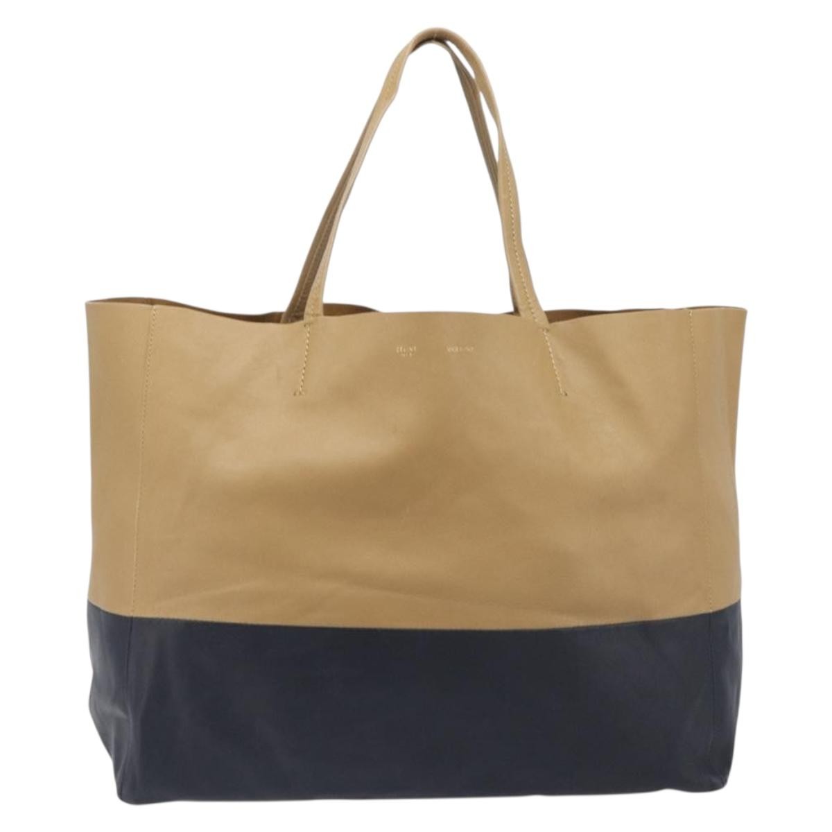 Celine Horizontal Bi-Cabas Leather Beige Leather Tote Bag Bag (Pre-Owned)