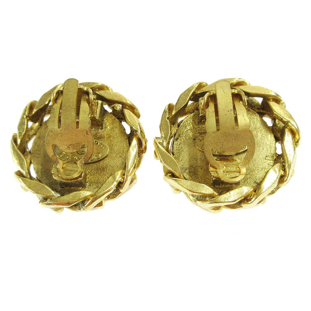 Chanel Cc Button Clip-On Metal With Faux Pearl Gold Gold_Plated Earrings Jewelry (Pre-Owned)