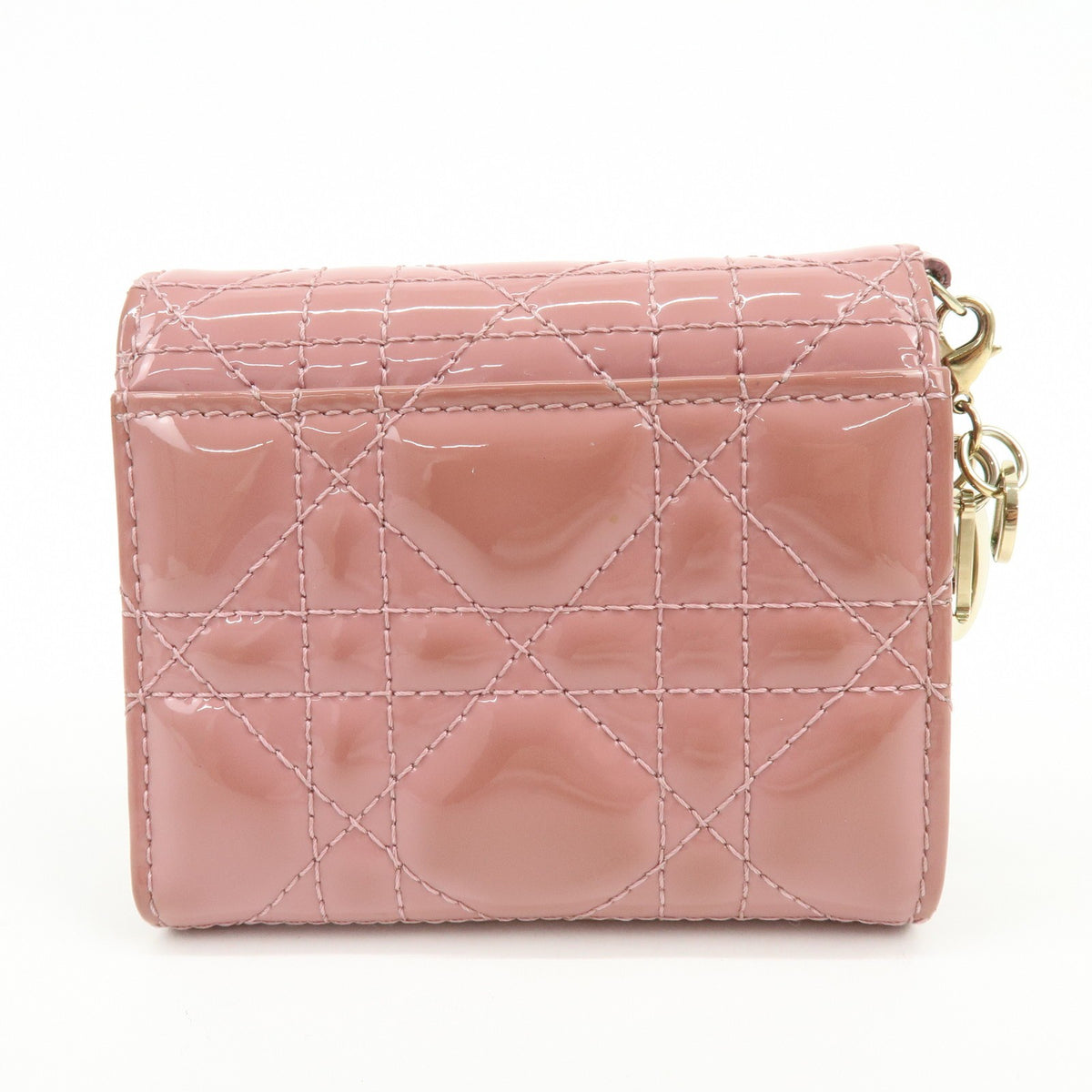 Christian Dior Lady Dior Cannage Quilt Leather Pink Patent_Leather Wallets Accessory (Pre-Owned)