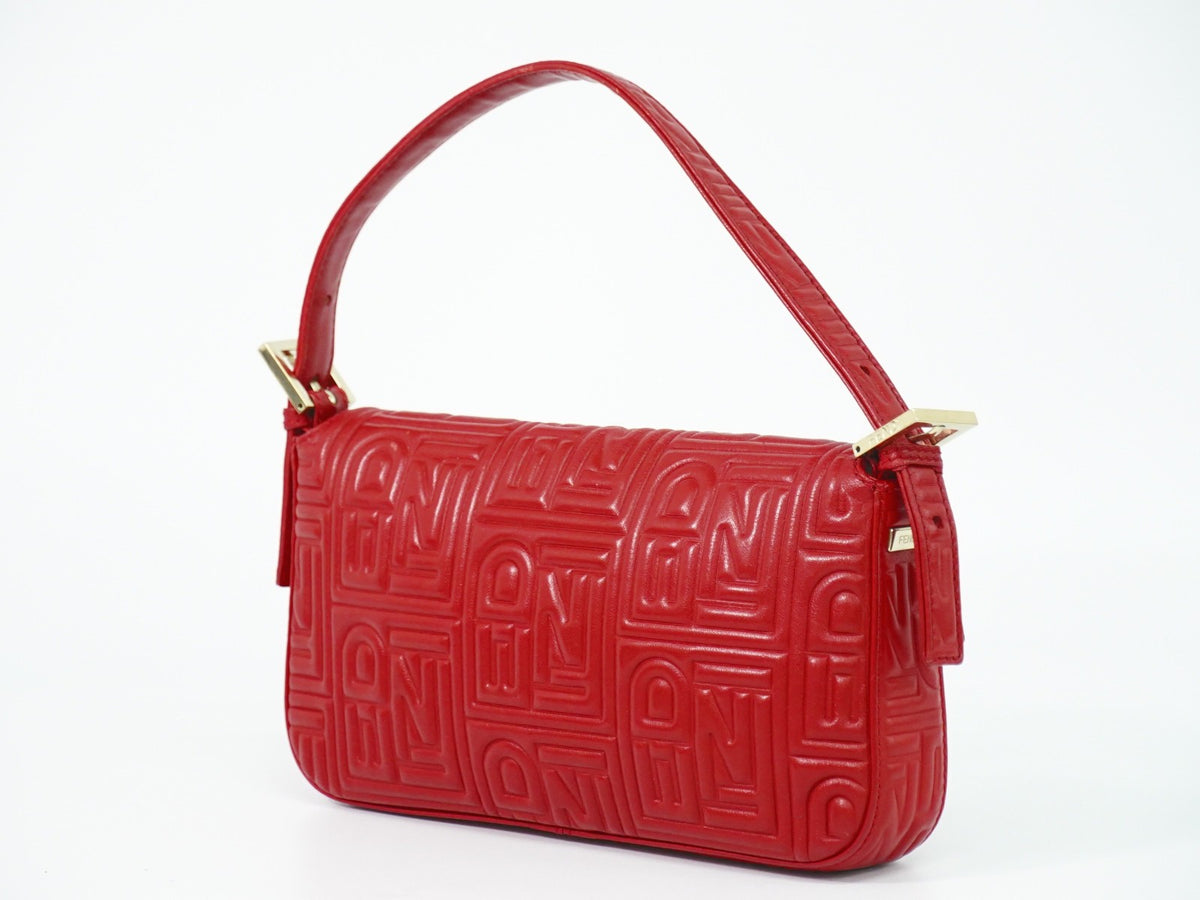 Fendi Mamma Baguette Leather Red Leather Handbag (Pre-Owned)