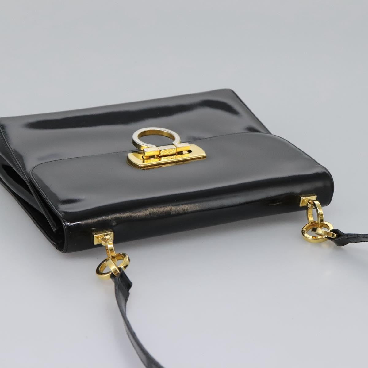 Salvatore Ferragamo Gancini Flap Patent Leather Black Patent_Leather Shoulder Bag Bag (Pre-Owned)