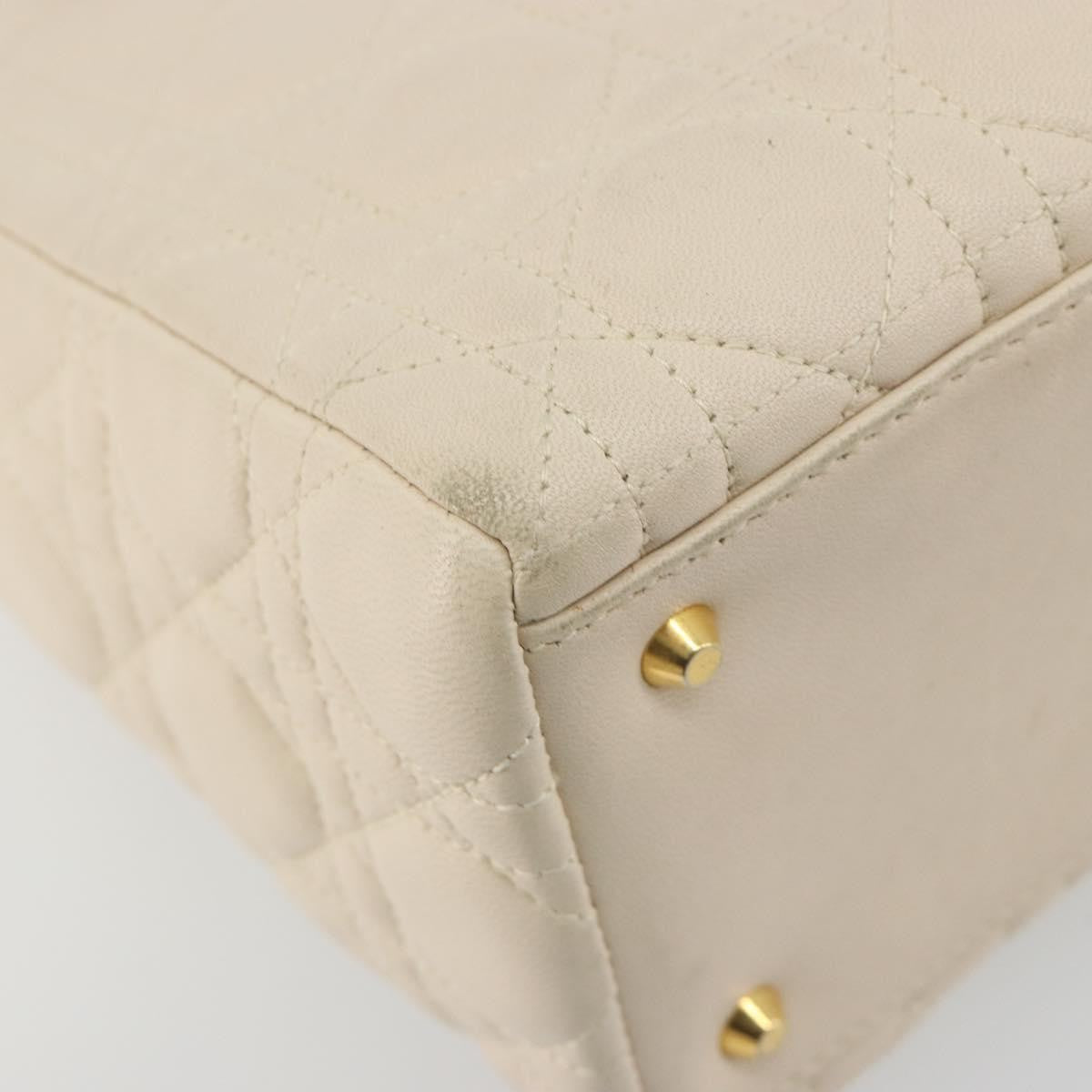 Christian Dior Lady Dior Cannage Quilt Lambskin White Leather Handbag (Pre-Owned)