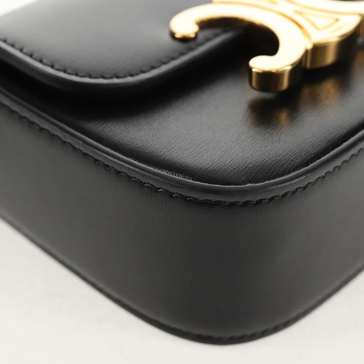 Celine Vintage Triomphe Shoulder Leather Black Leather Handbag (Pre-Owned)