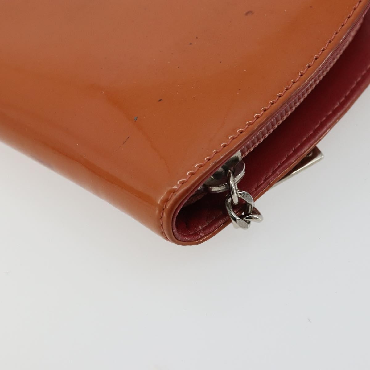 Chanel Cc Logo Zip Around Patent Orange Patent_Leather Wallets Accessory (Pre-Owned)