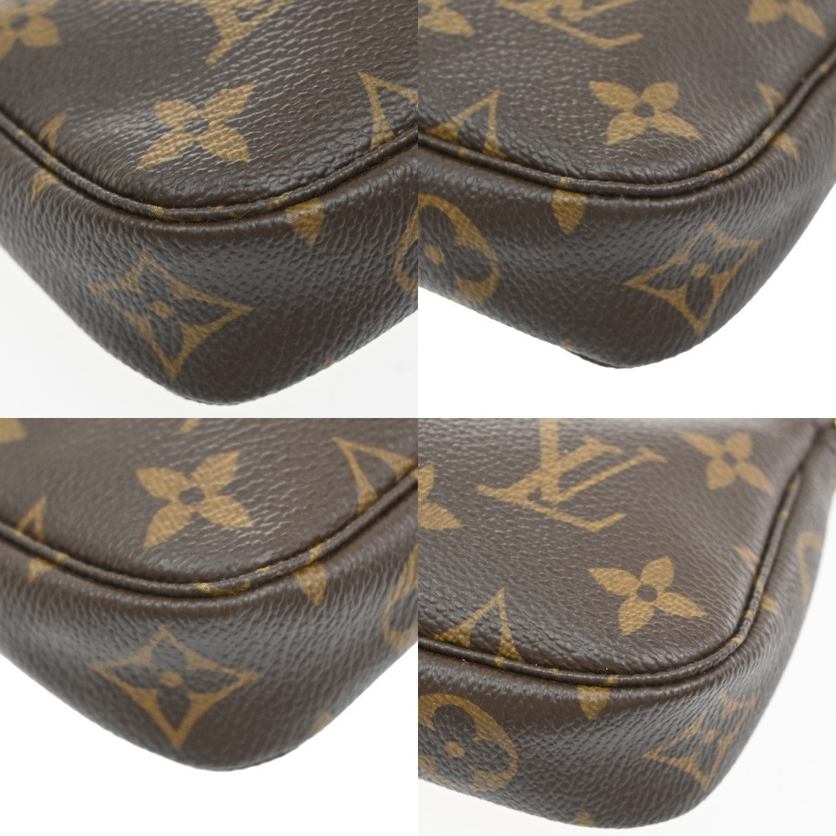 Louis Vuitton Mini Pochette Accessoires Canvas Brown Leather Clutche & Pouche Bag (Pre-Owned)