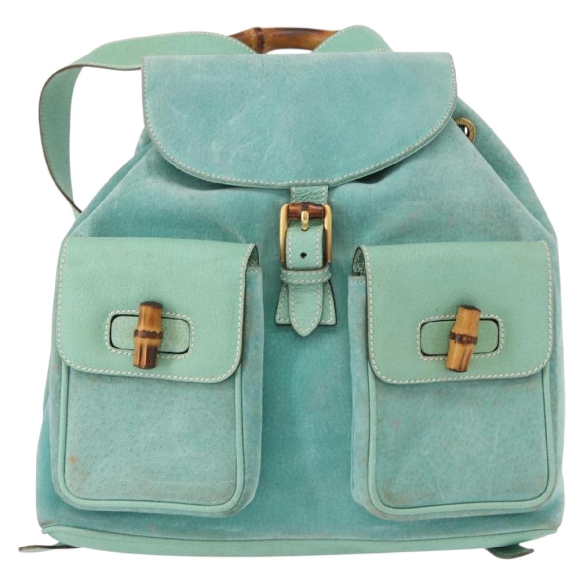 Gucci Vintage Bamboo Suede Green Suede Backpack Bag (Pre-Owned)