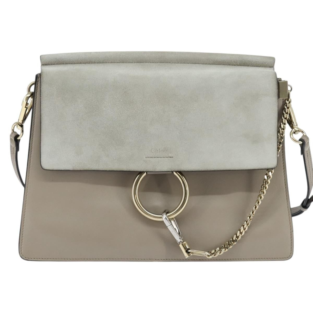 Chloe Faye Leather And Suede Gray Leather Shoulder Bag Bag (Pre-Owned)