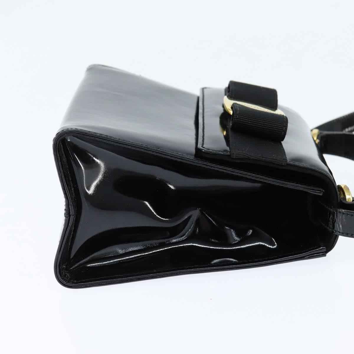 Salvatore Ferragamo Vala Patent Leather Black Patent_Leather Handbag (Pre-Owned)