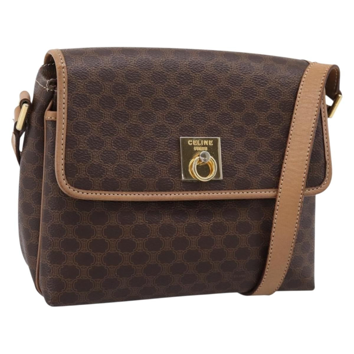 Celine Macadam Leather Brown Canvas Shoulder Bag Bag (Pre-Owned)