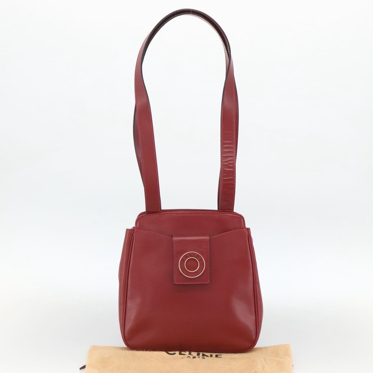 Celine Circle Logo Leather Burgundy Leather Tote Bag Bag (Pre-Owned)