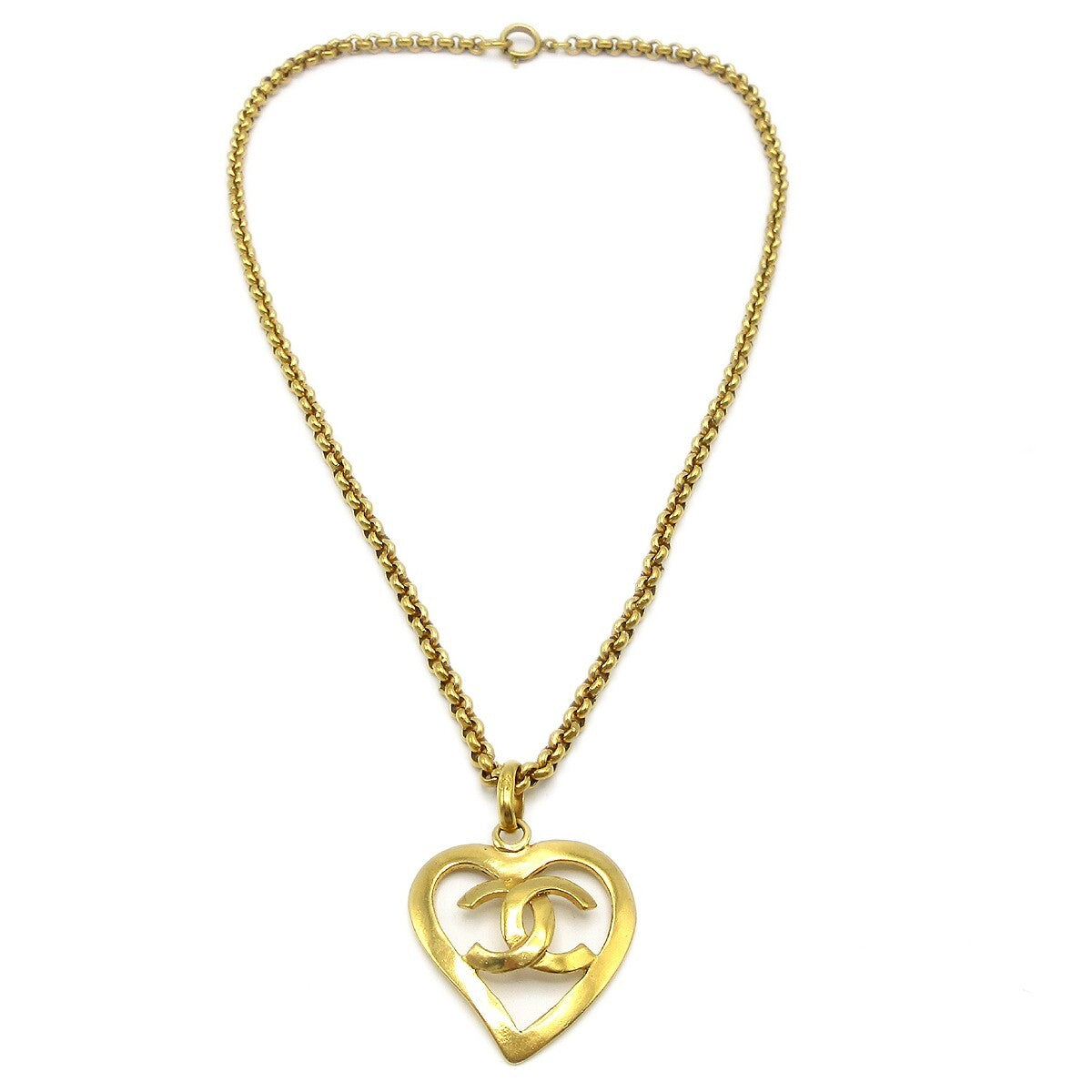 Chanel Cc Heart Pendant Metal Gold Gold_Plated Necklace Jewelry (Pre-Owned)