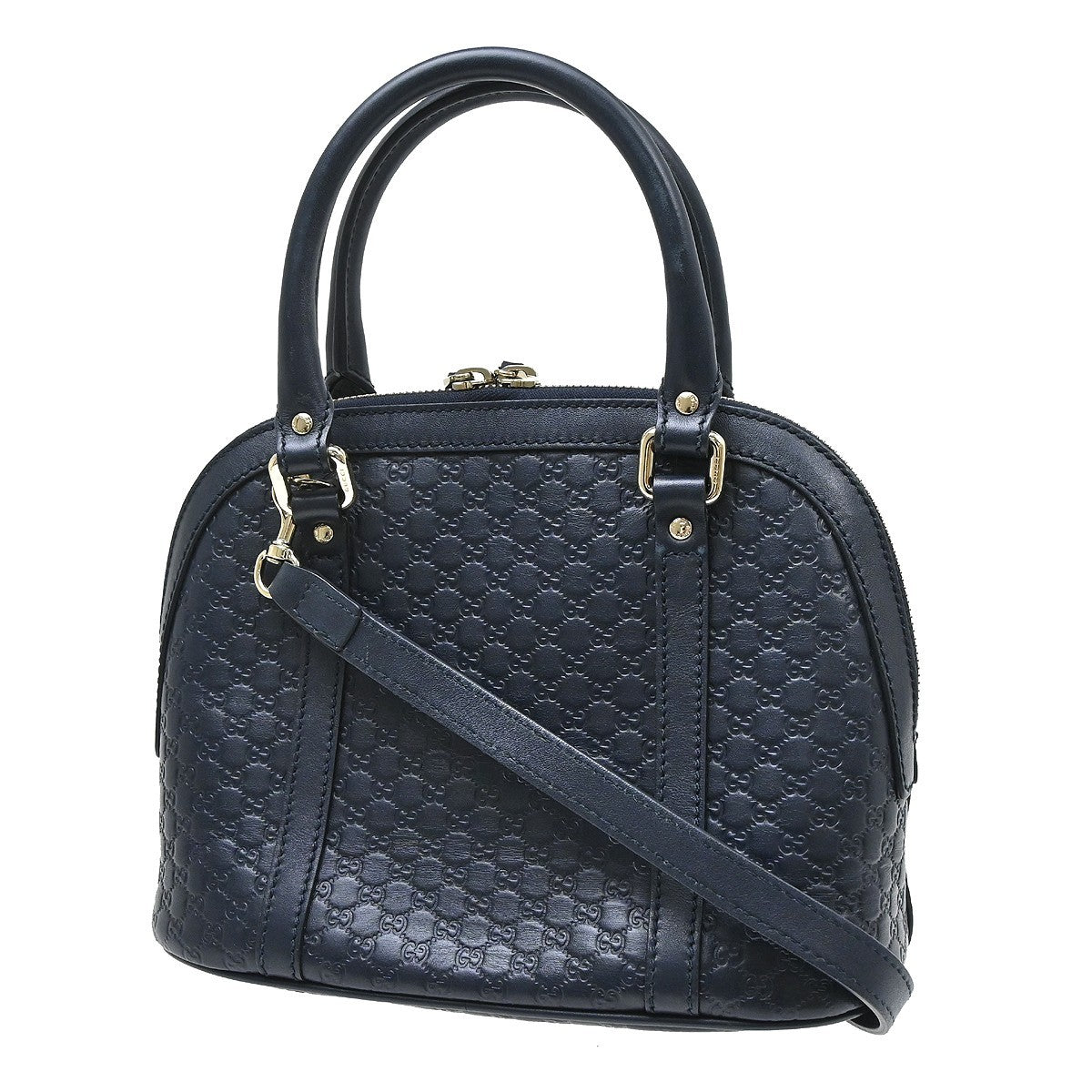 Prada Convertible Dome Satchel Tessuto With Leather Navy Leather Handbag (Pre-Owned)