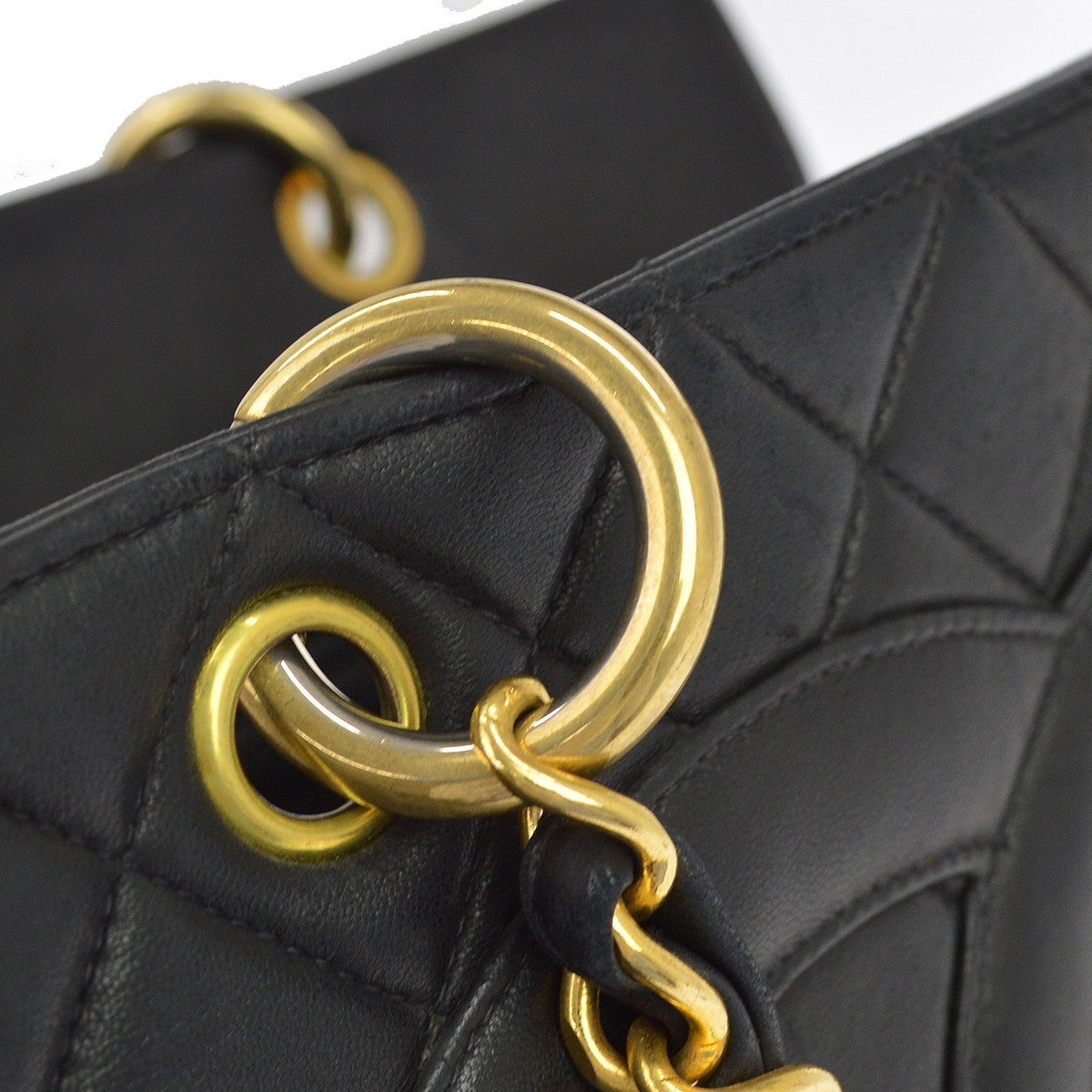 Chanel Vintage Grand Shopping Quilted Lambskin Black Leather Tote Bag Bag (Pre-Owned)