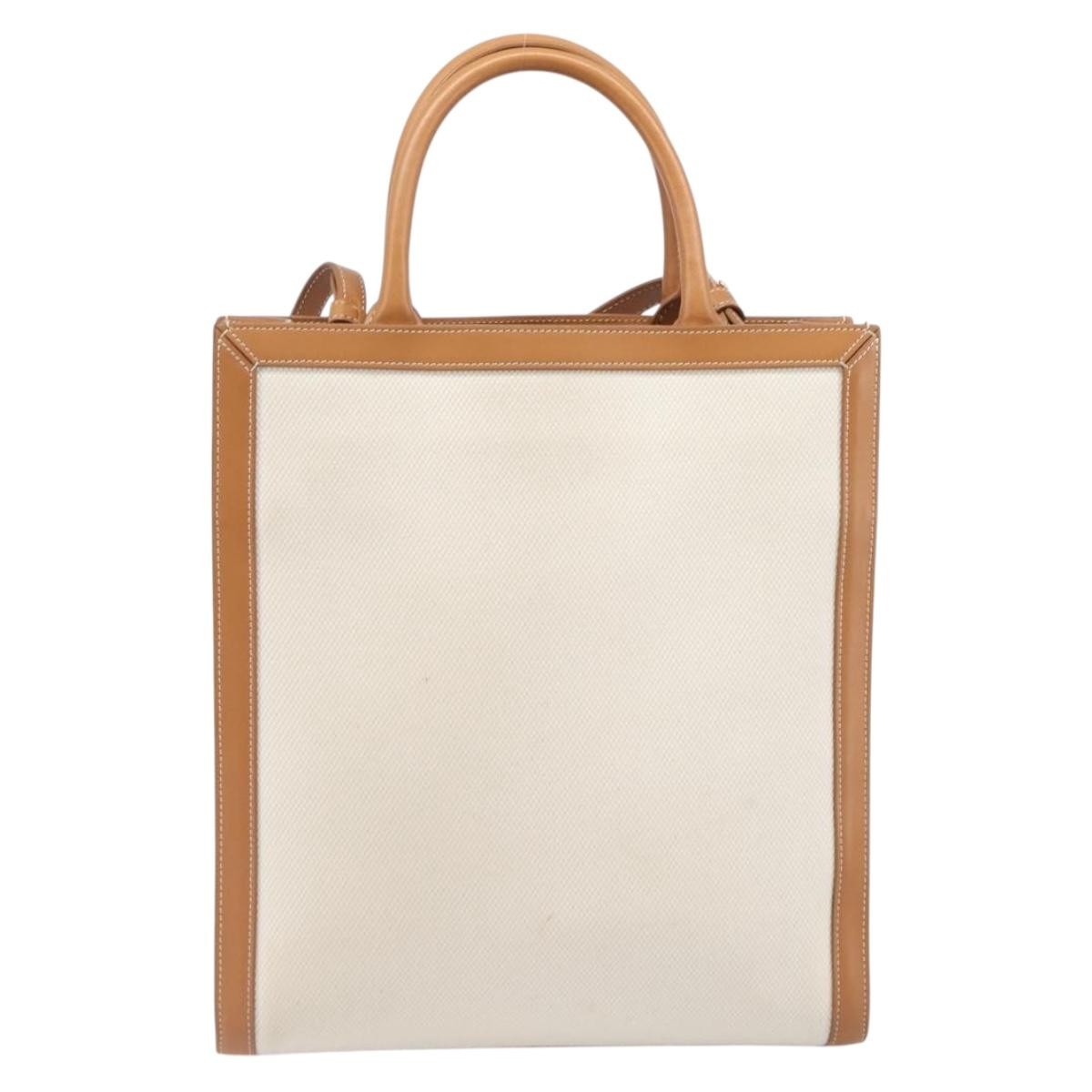Celine Vertical Cabas Canvas With Leather Beige Canvas Tote Bag Bag (Pre-Owned)